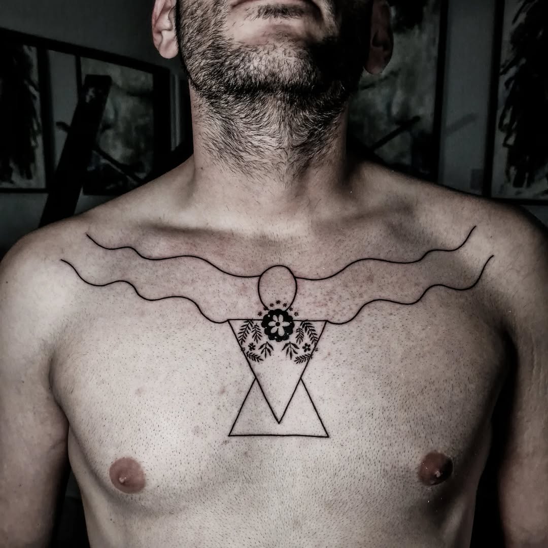Stylish geometric chest tattoo design for men