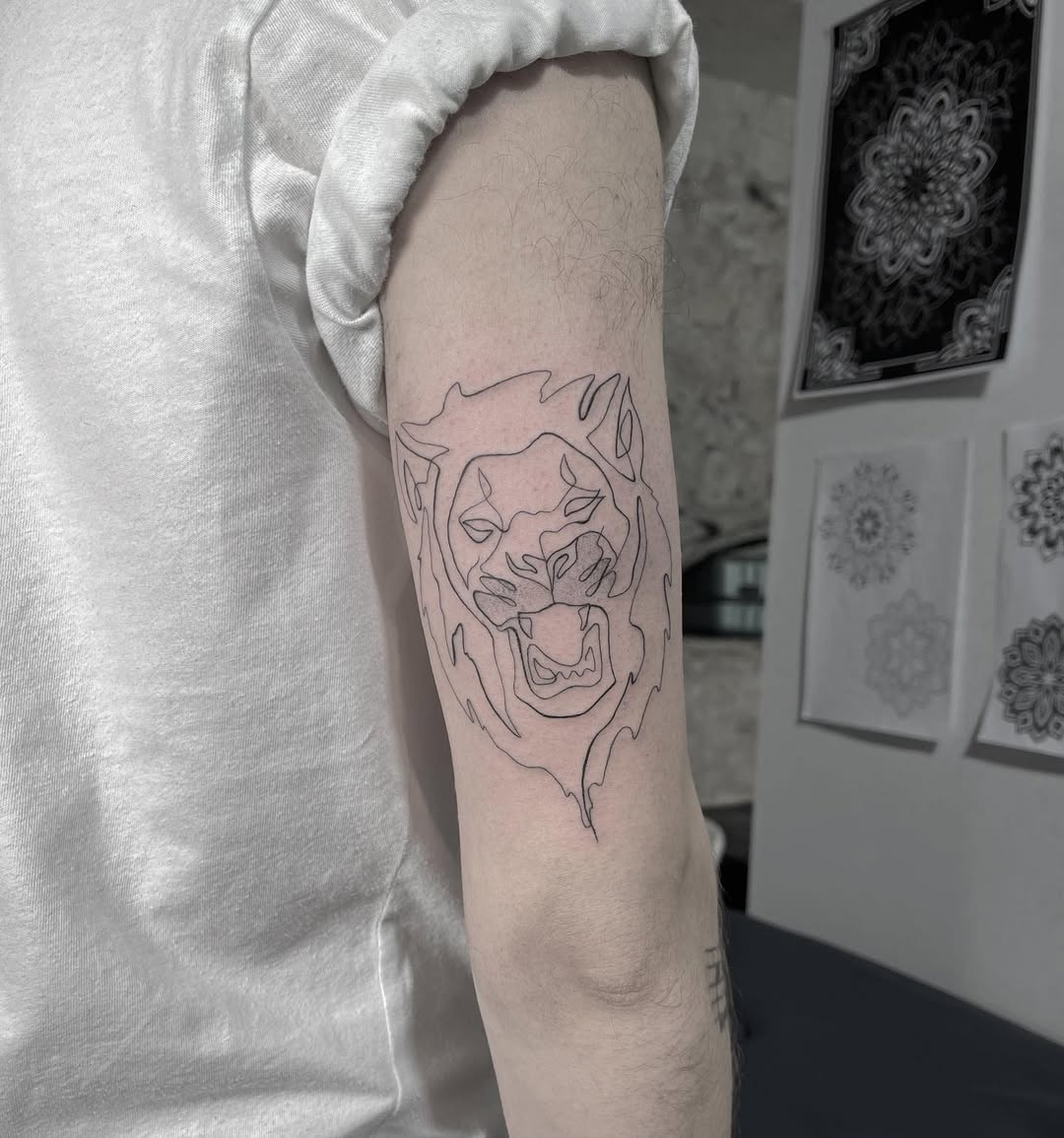 Stylish Minimalist Lion One Line Tattoo