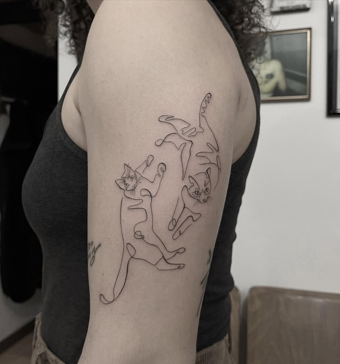 Charming minimalistic cats in playful poses