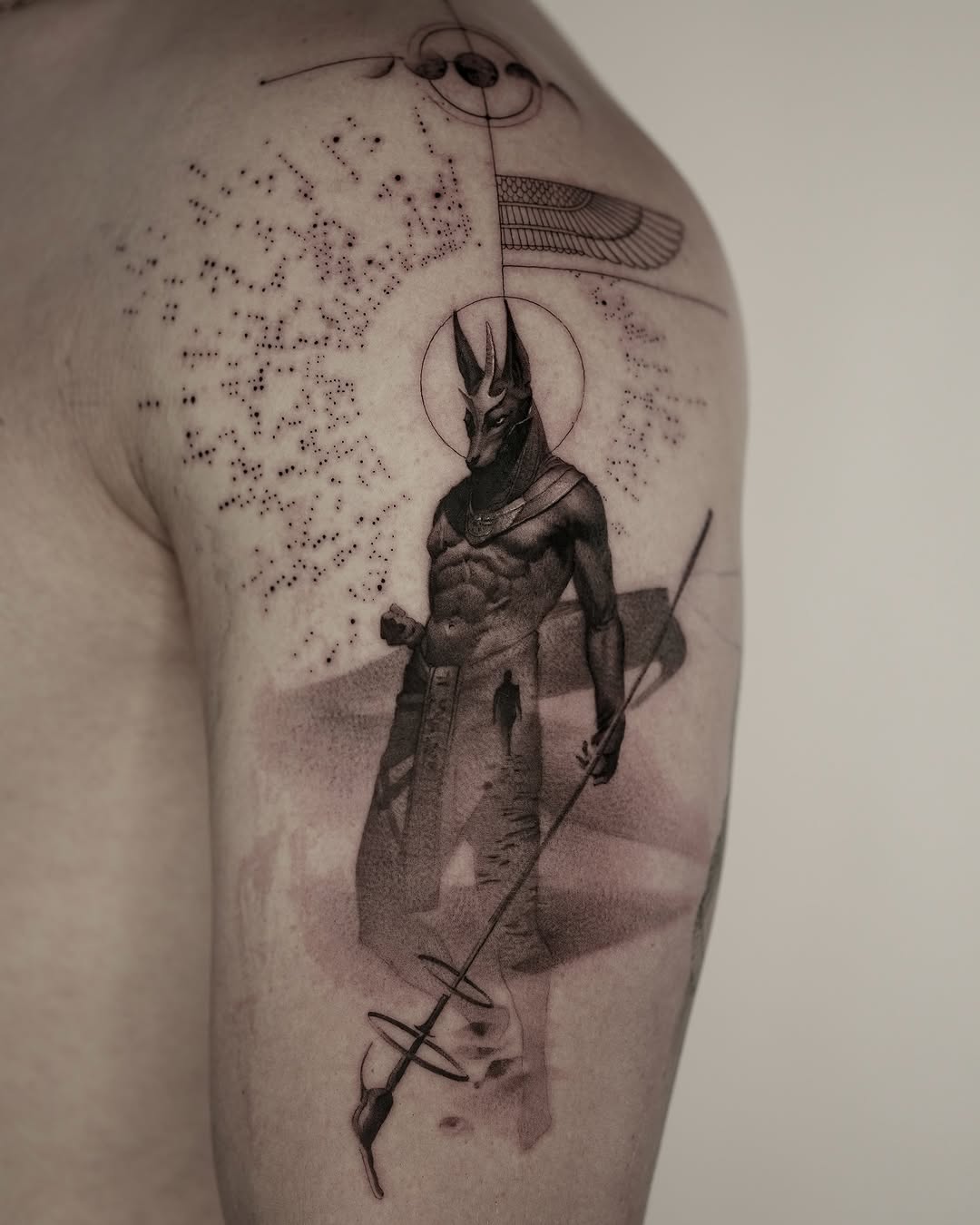 Intricate Anubis Tattoo Representing Egyptian Mythology