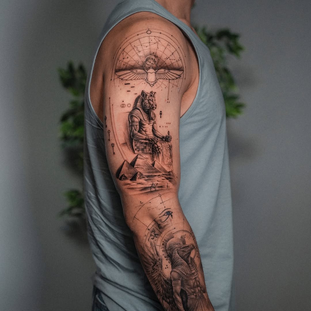 Rich Egyptian Mythology Tattoo on Arm