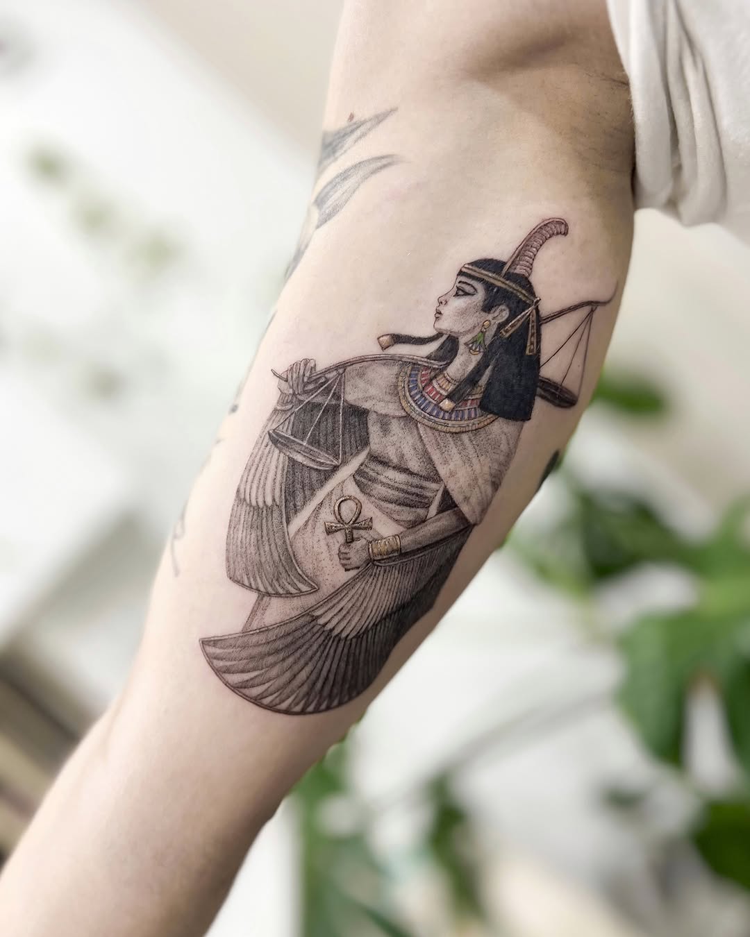 Elegant representation of the goddess Hathor tattoo