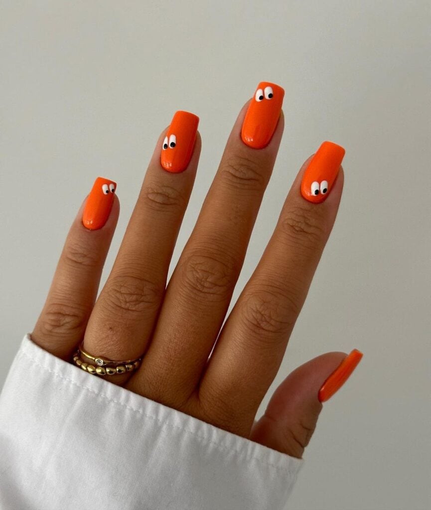 Short Orange Eye Halloween Nails
