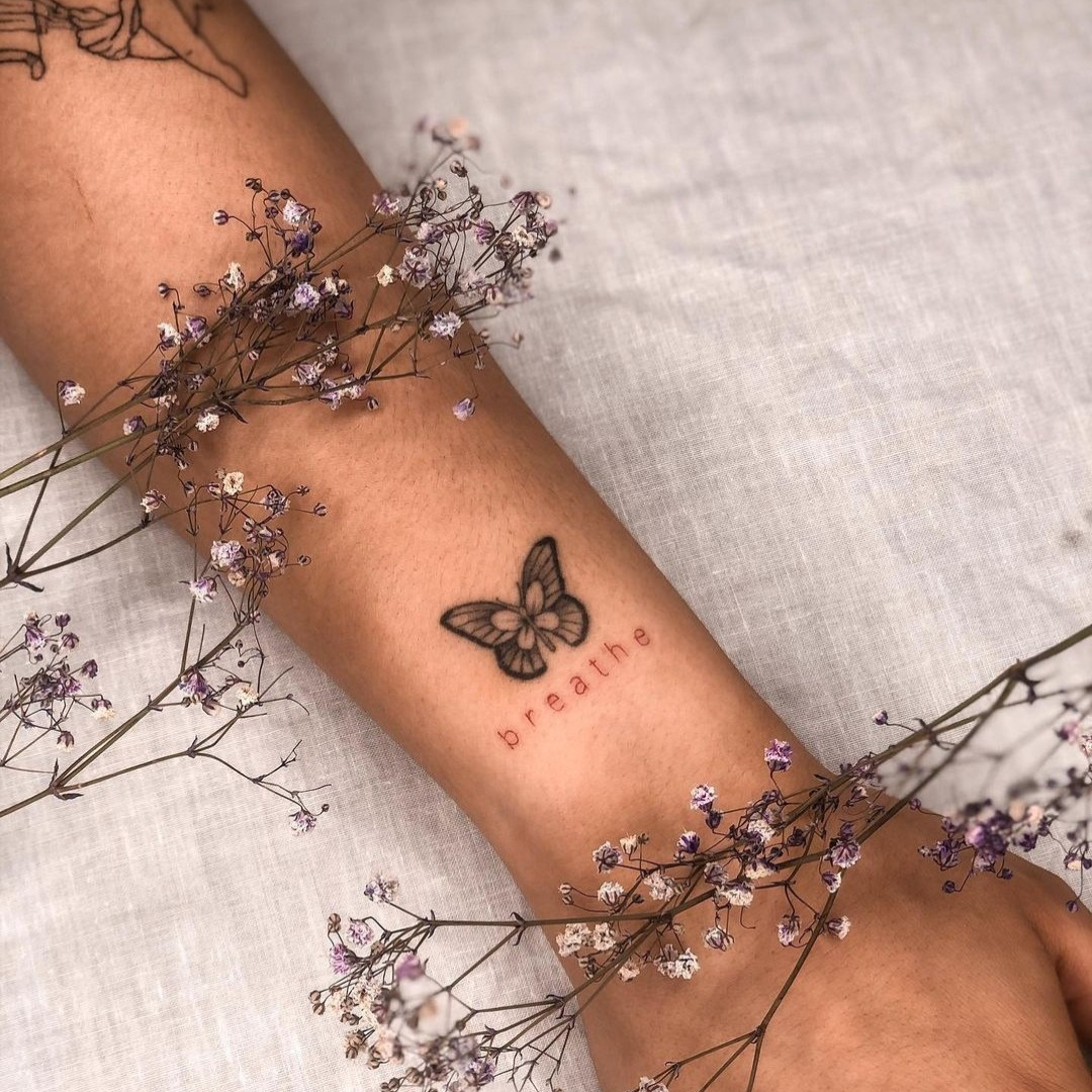 Breathe Tattoo with butterfly