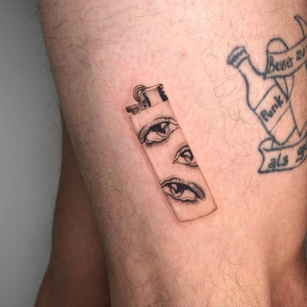 Unique eye tattoo on a lighter design