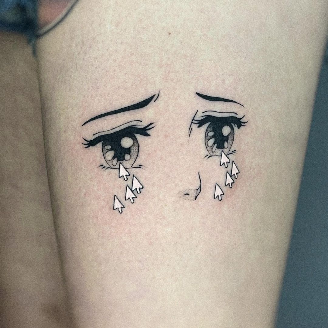 Emotional eye tattoo with cursor tear details