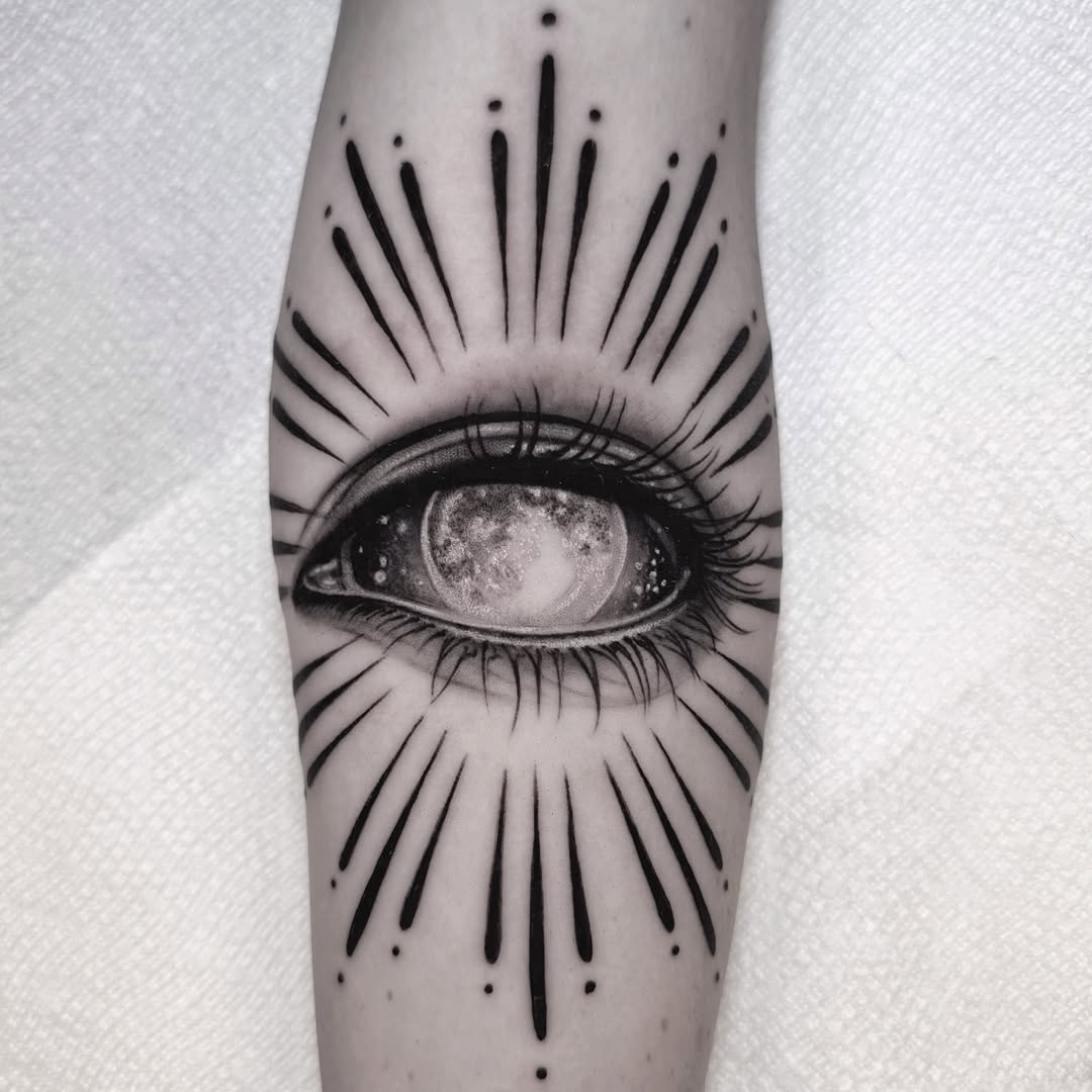 Celestial Eye Tattoo Radiating Mystical Energy