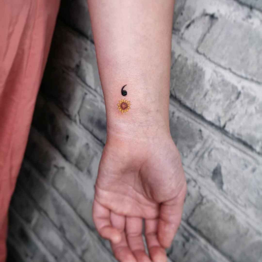 Semicolon sunflower tattoo