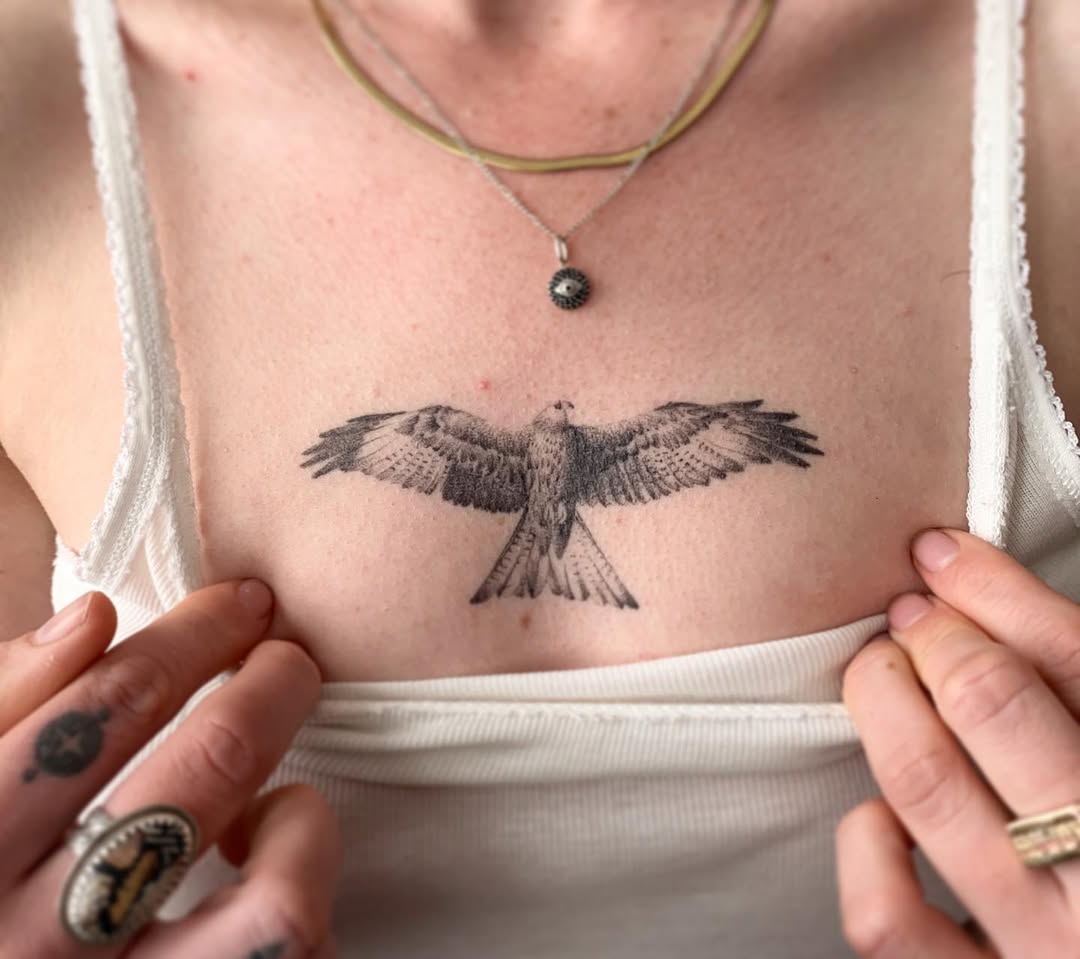 Stunning hawk tattoo showcases intricate detail
