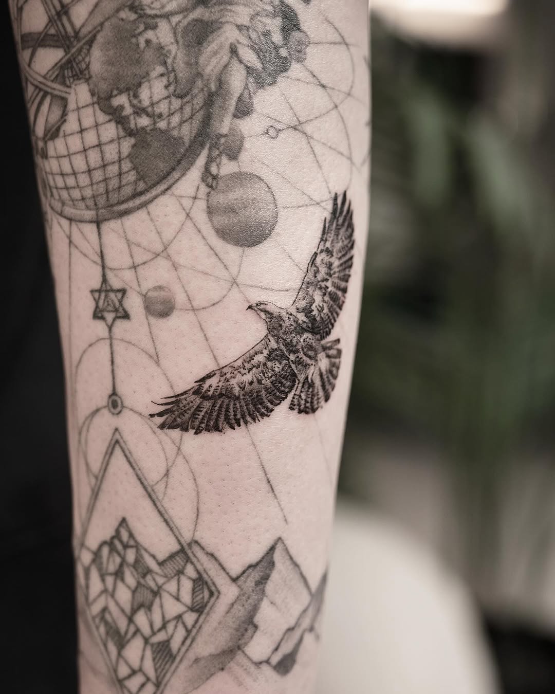 Majestic hawk soaring across the skin