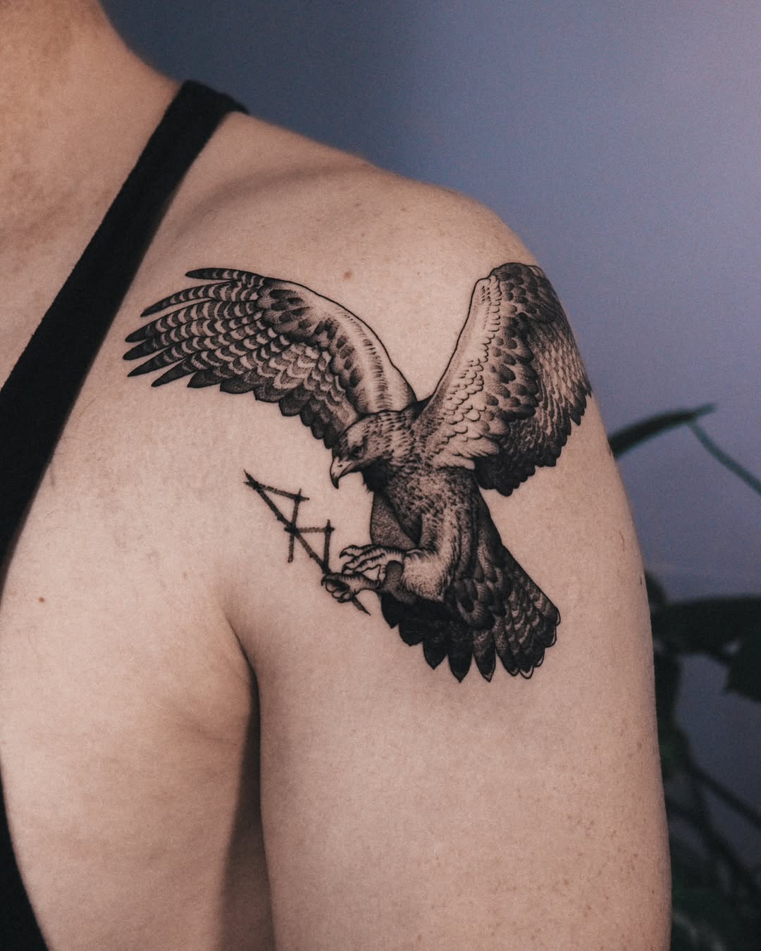 Majestic hawk tattoo showcasing intricate details.