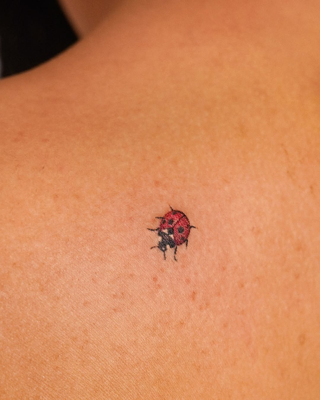 Delicate ladybug tattoo on bare skin