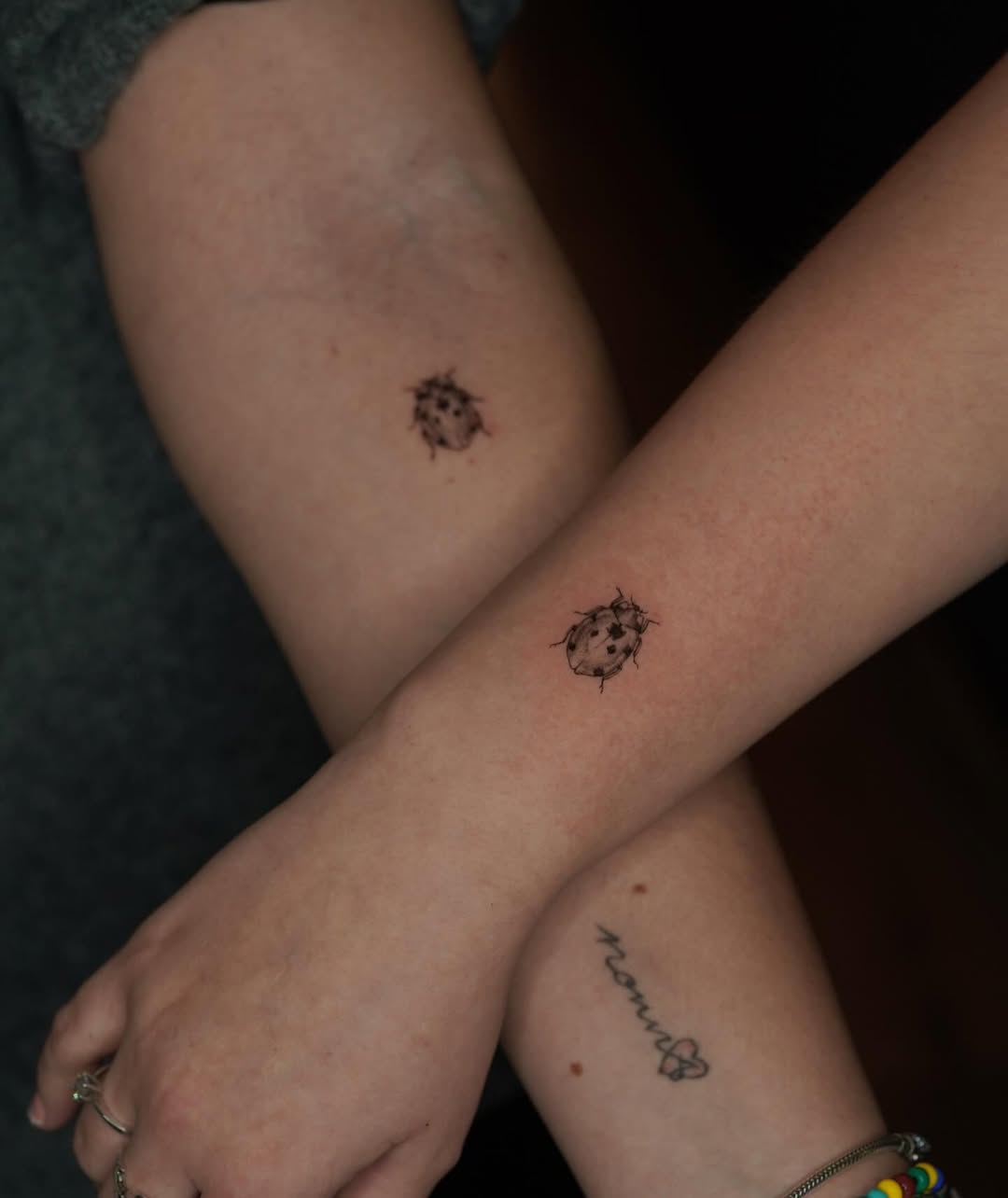 Charming duo of ladybug tattoos on arms