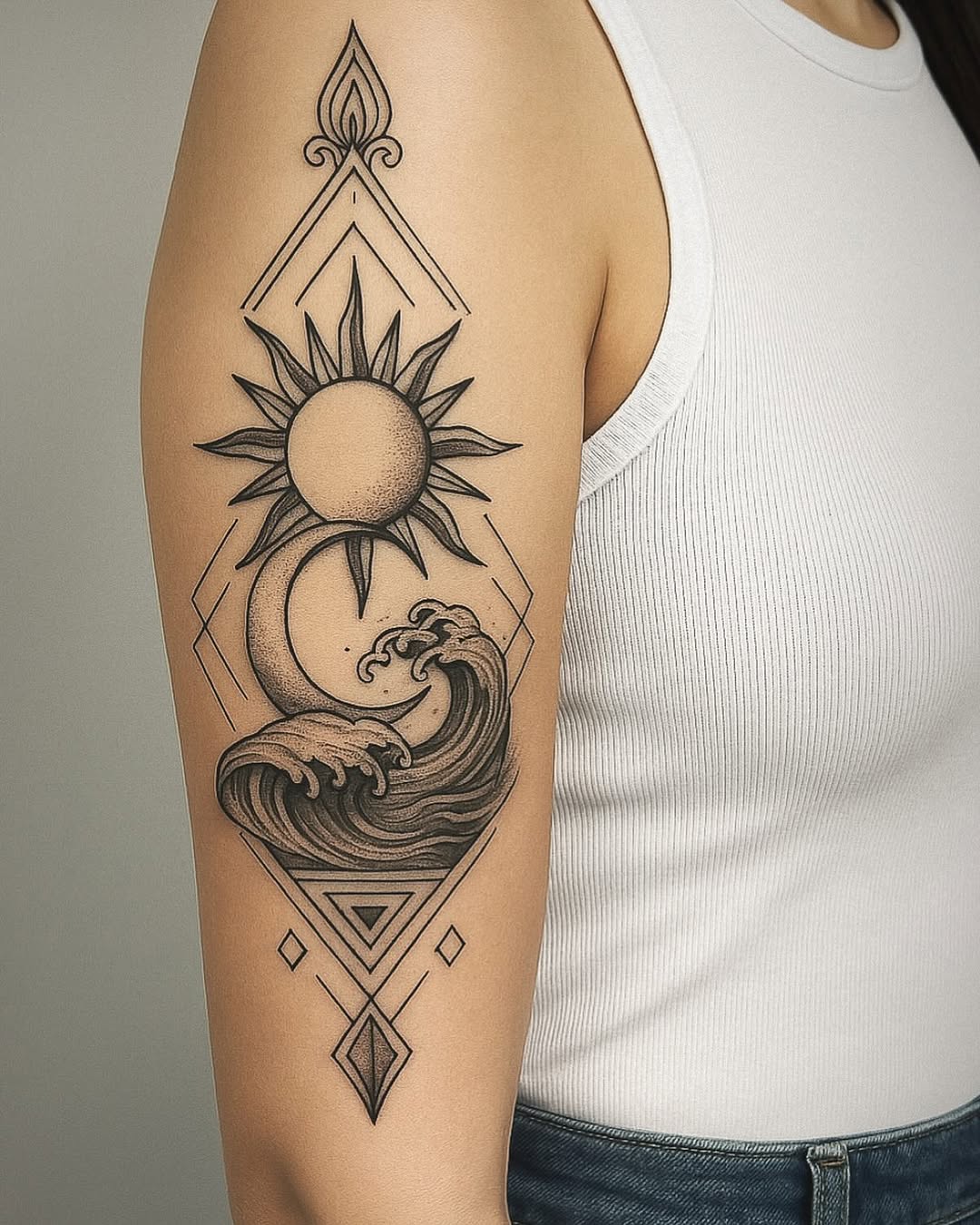 Stunning sun and wave tattoo design concept