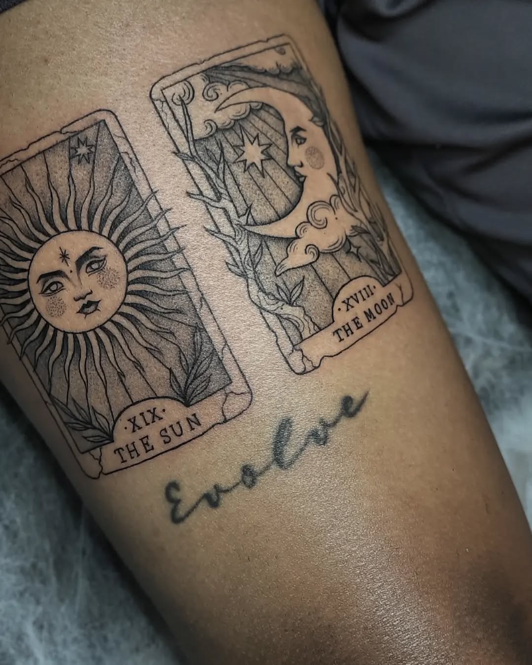 Tarot-inspired sun and moon tattoo design
