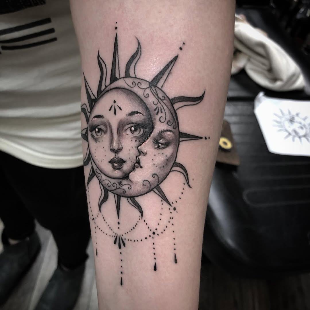 Elegant Sun and Moon Tattoo Design