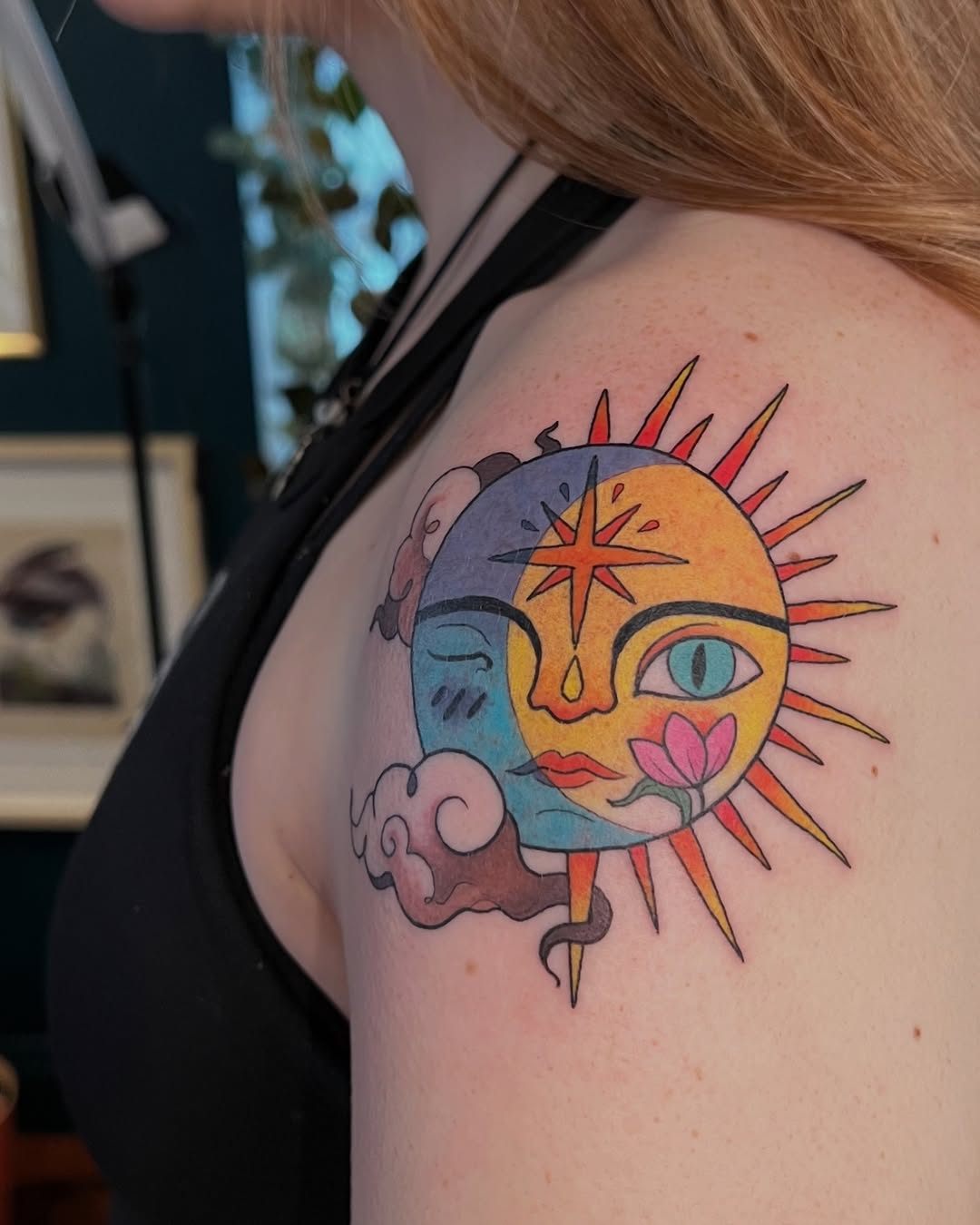 Bold Sun and Moon Tattoo Design