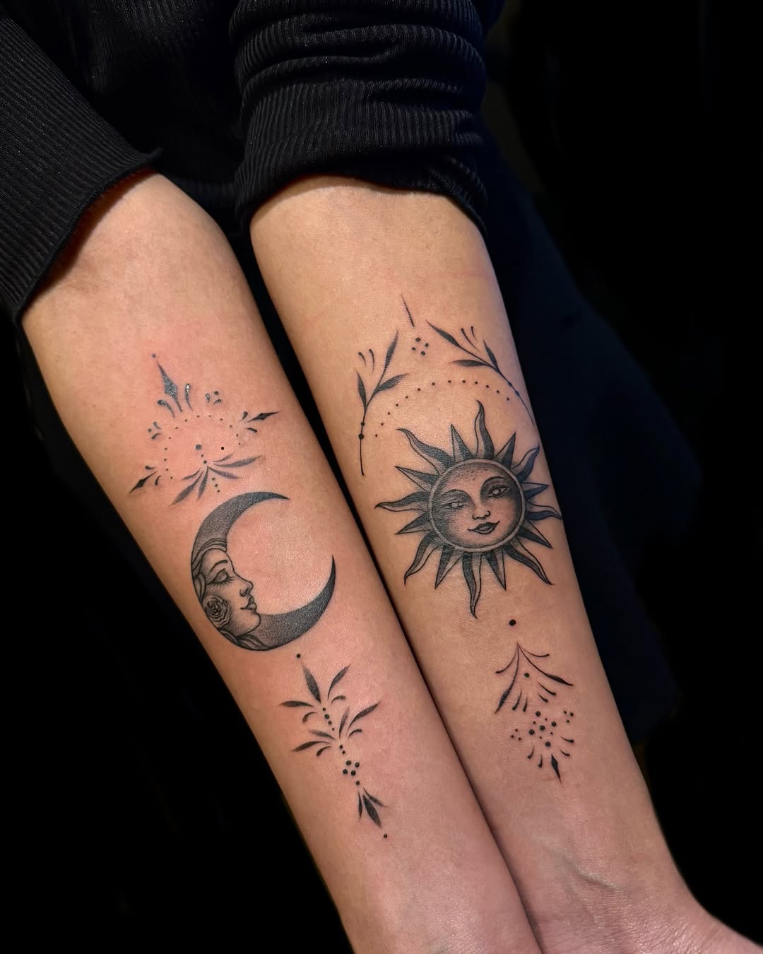 Elegant sun and moon tattoo duo for balance