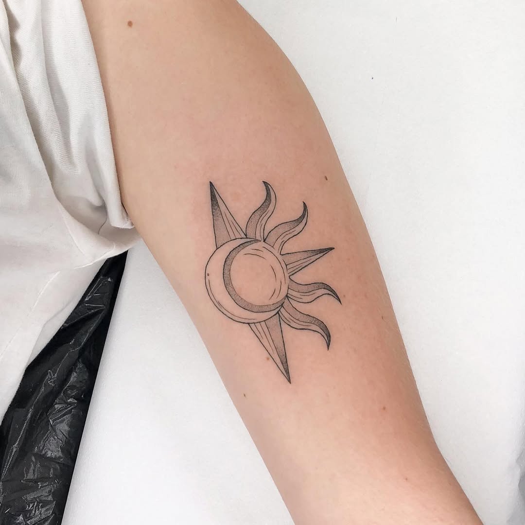 Stylish Sun and Moon Tattoo Design