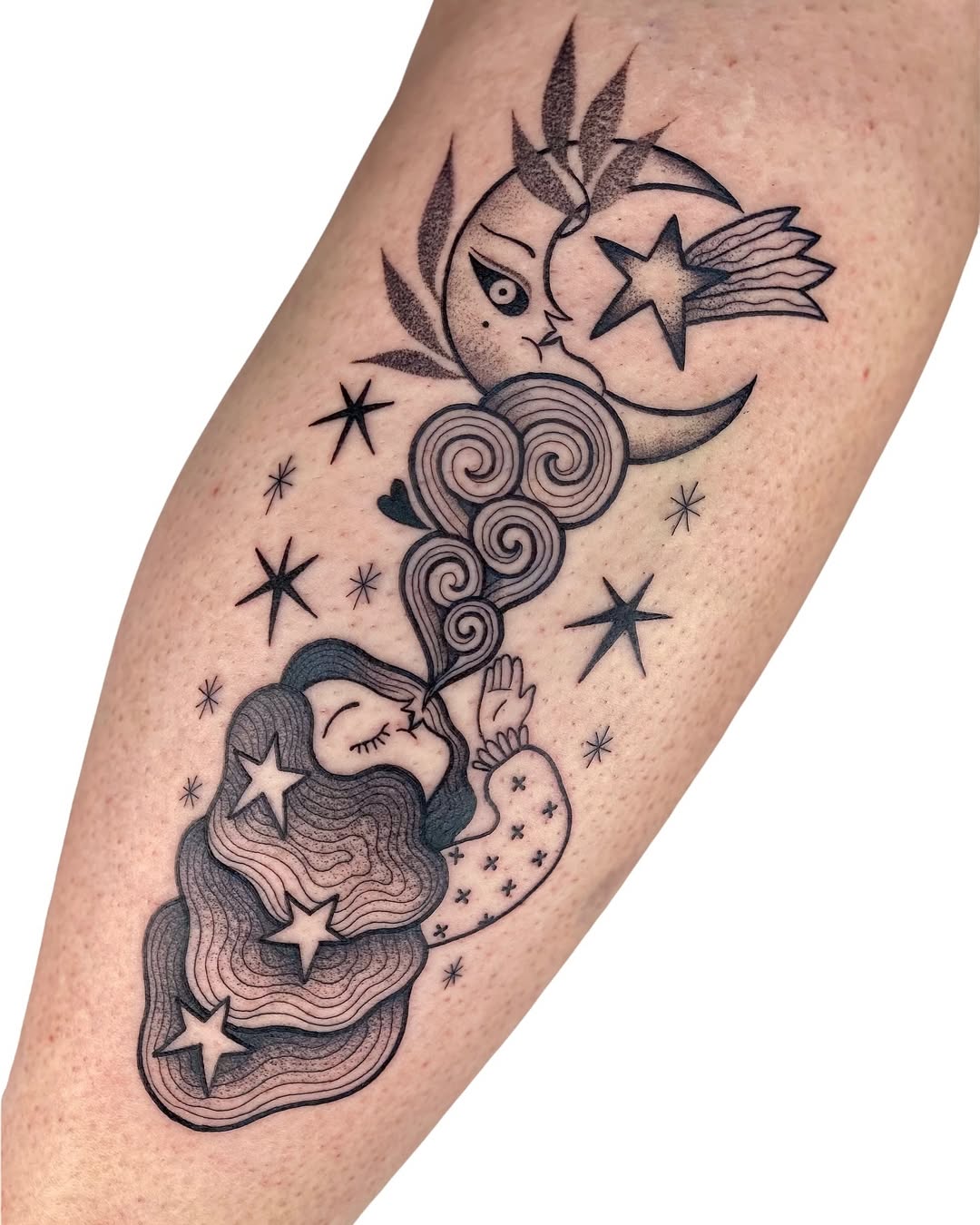 Celestial vibes with a whimsical tattoo design