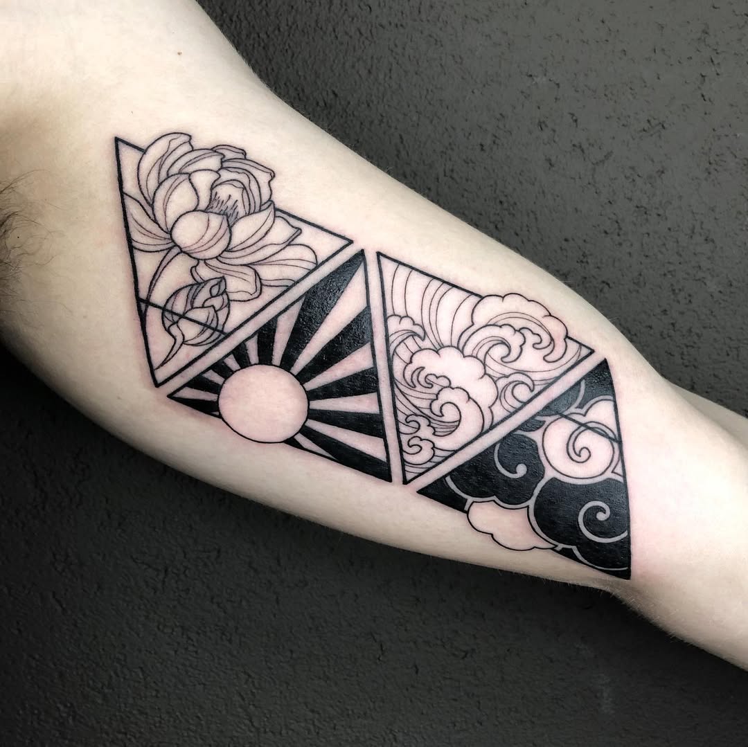Intricate triangular witchy tattoo design inspiration