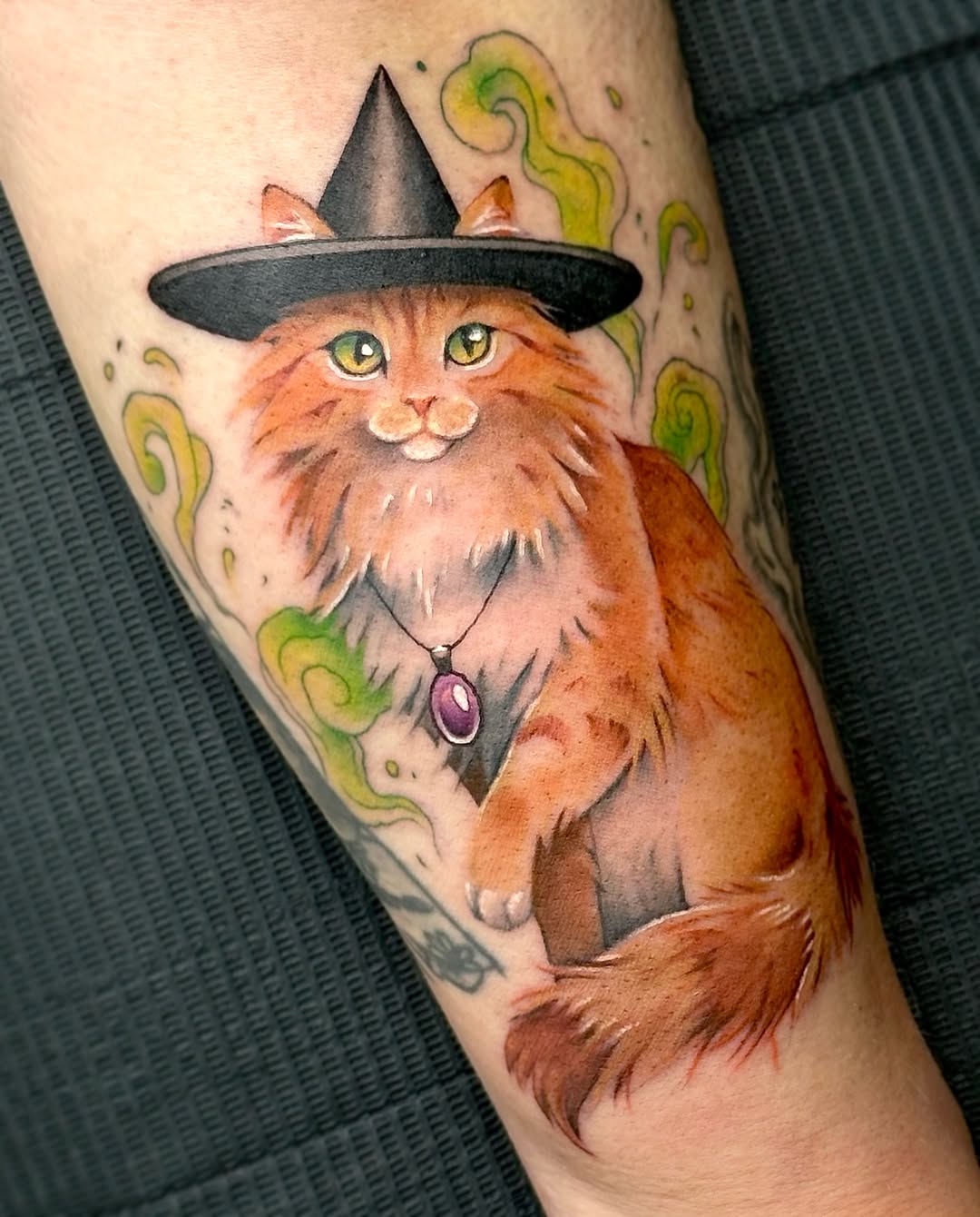 Charming orange cat with witchy vibes
