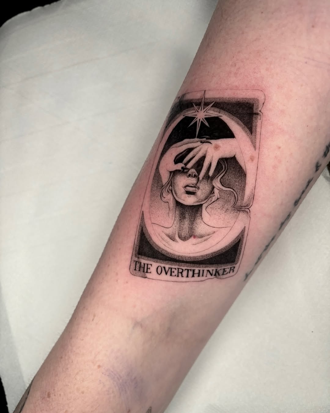 Mystical overthinker tattoo in black ink