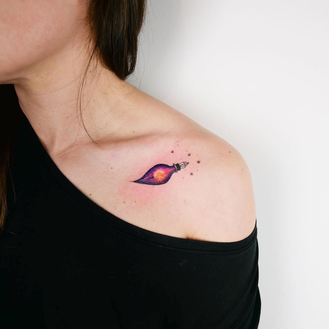 Magical Lightbulb with Cosmic Elements Tattoo