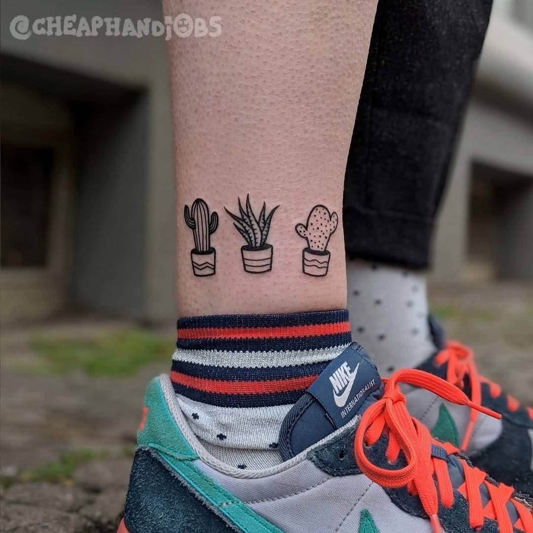 Charming ankle cactus tattoo collection