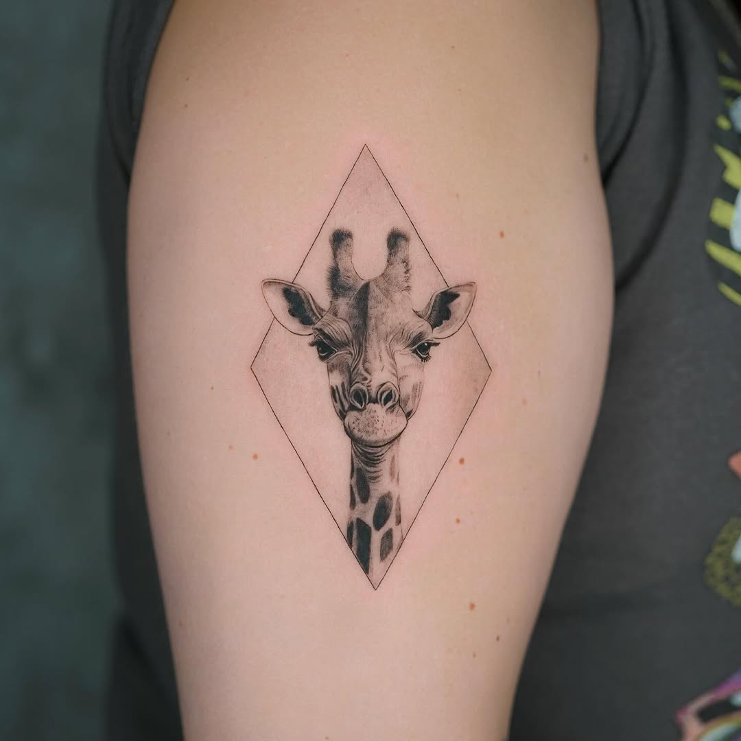Stylish giraffe tattoo in a unique diamond shape