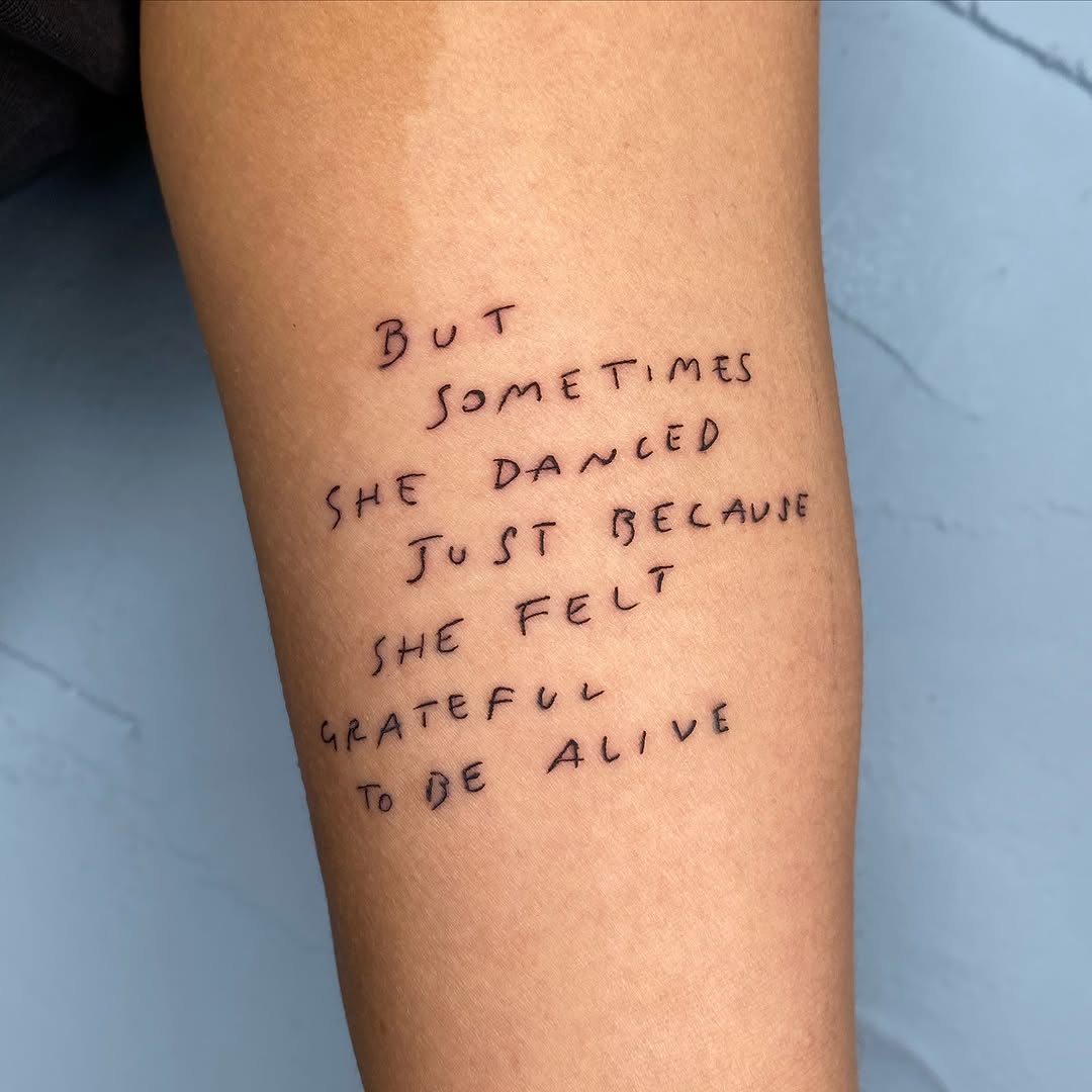 Inspirational quote tattoo about freedom and gratitude