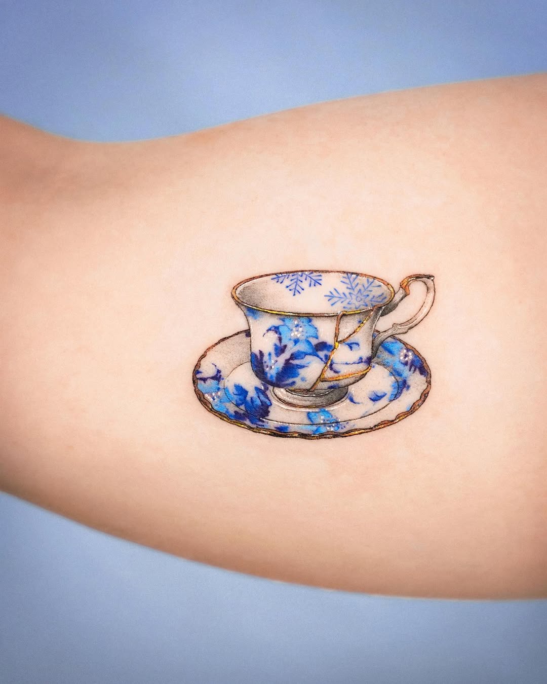 Intricate Kintsugi Teacup Tattoo Design