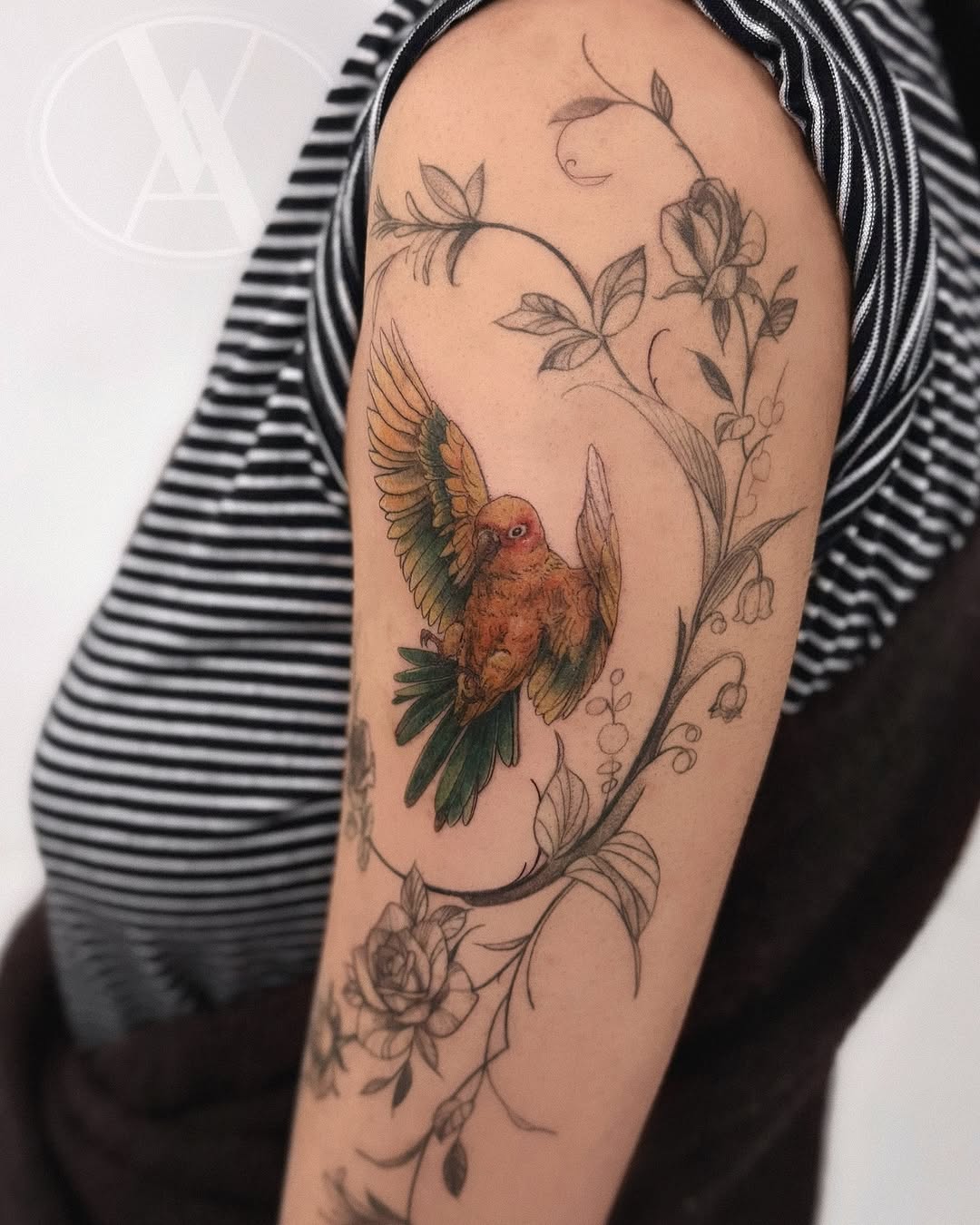 Graceful bird amidst elegant floral vines