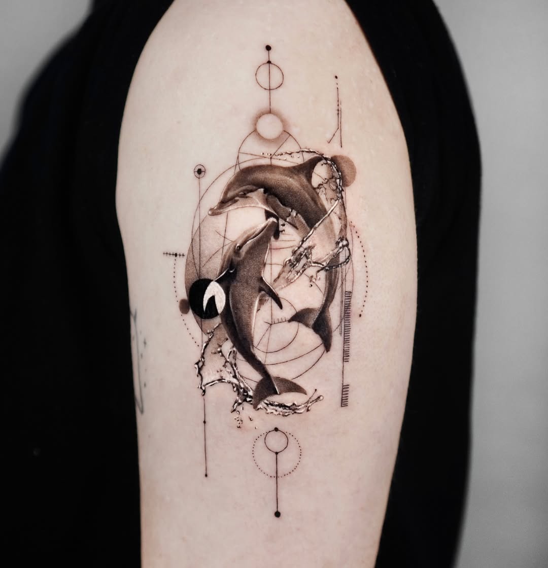 Stunning Dolphin Tattoo with Artistic Elements