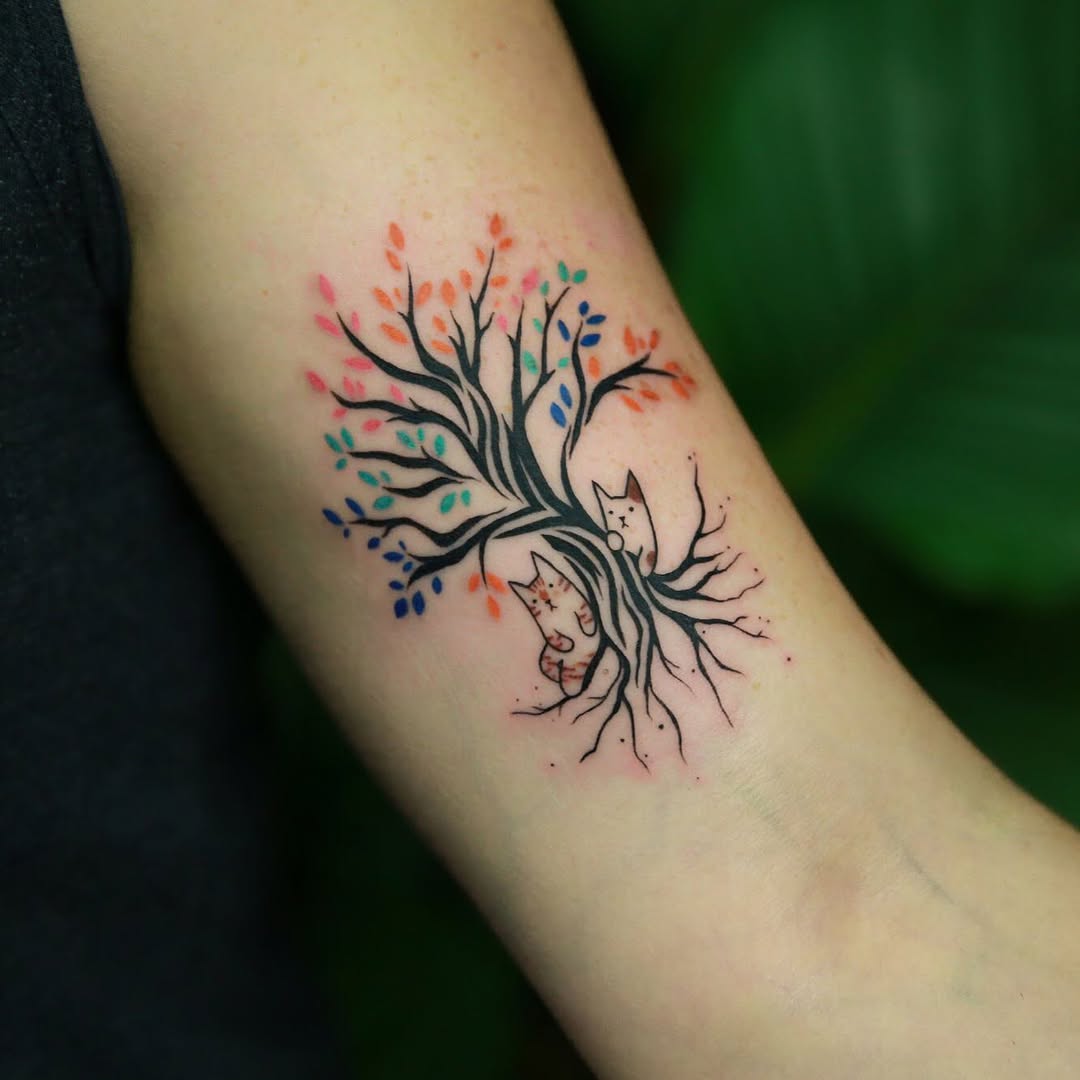 Colorful tree of life with hidden cats