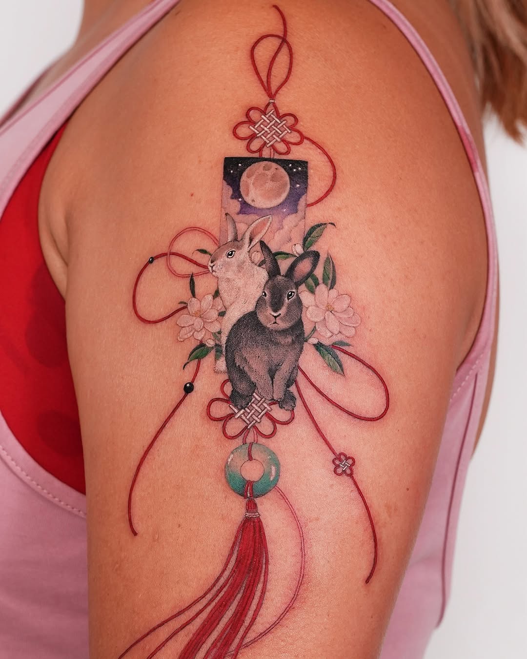 Elegant rabbits with floral and celestial designs