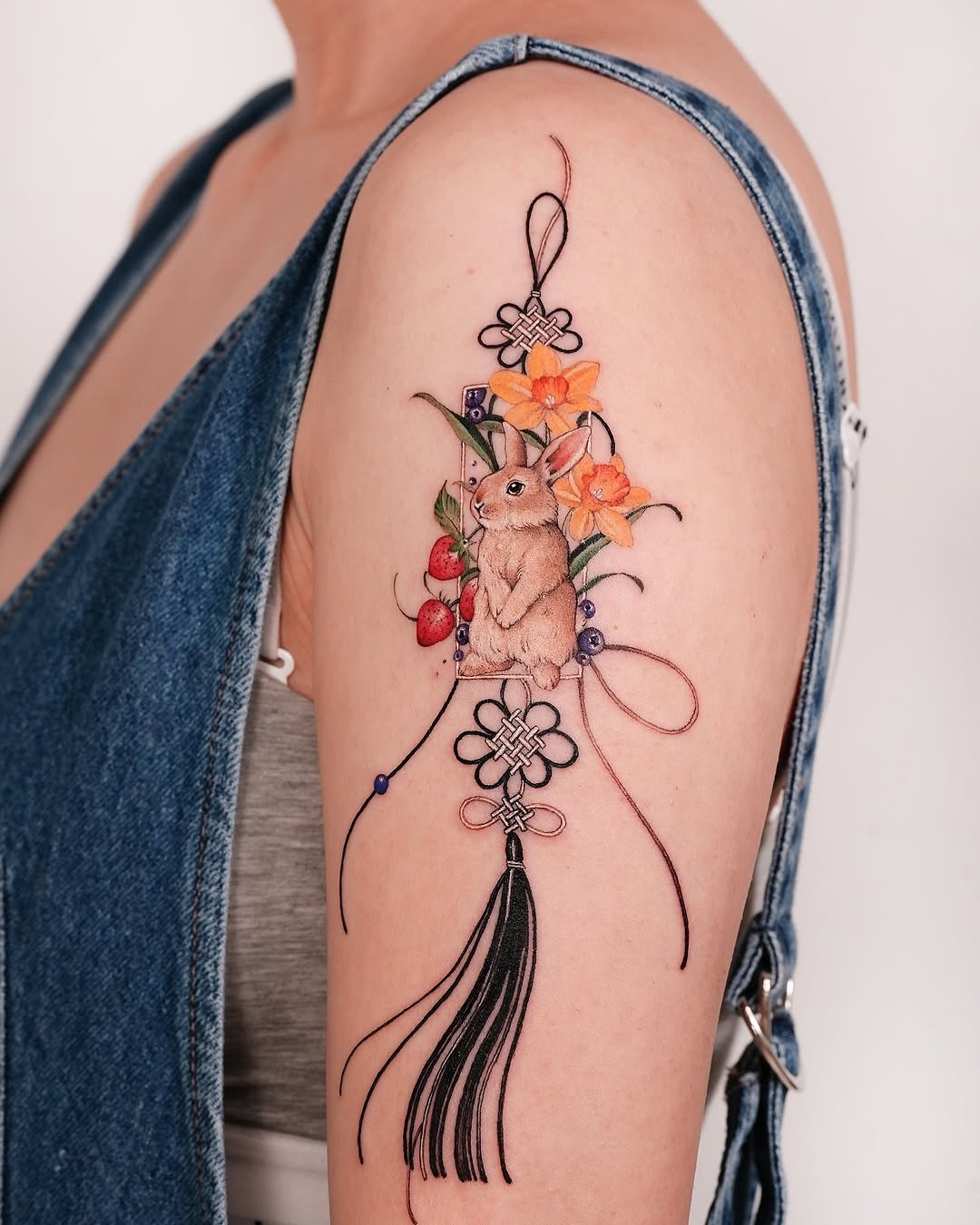 Charming rabbit surrounded by vibrant floral elements