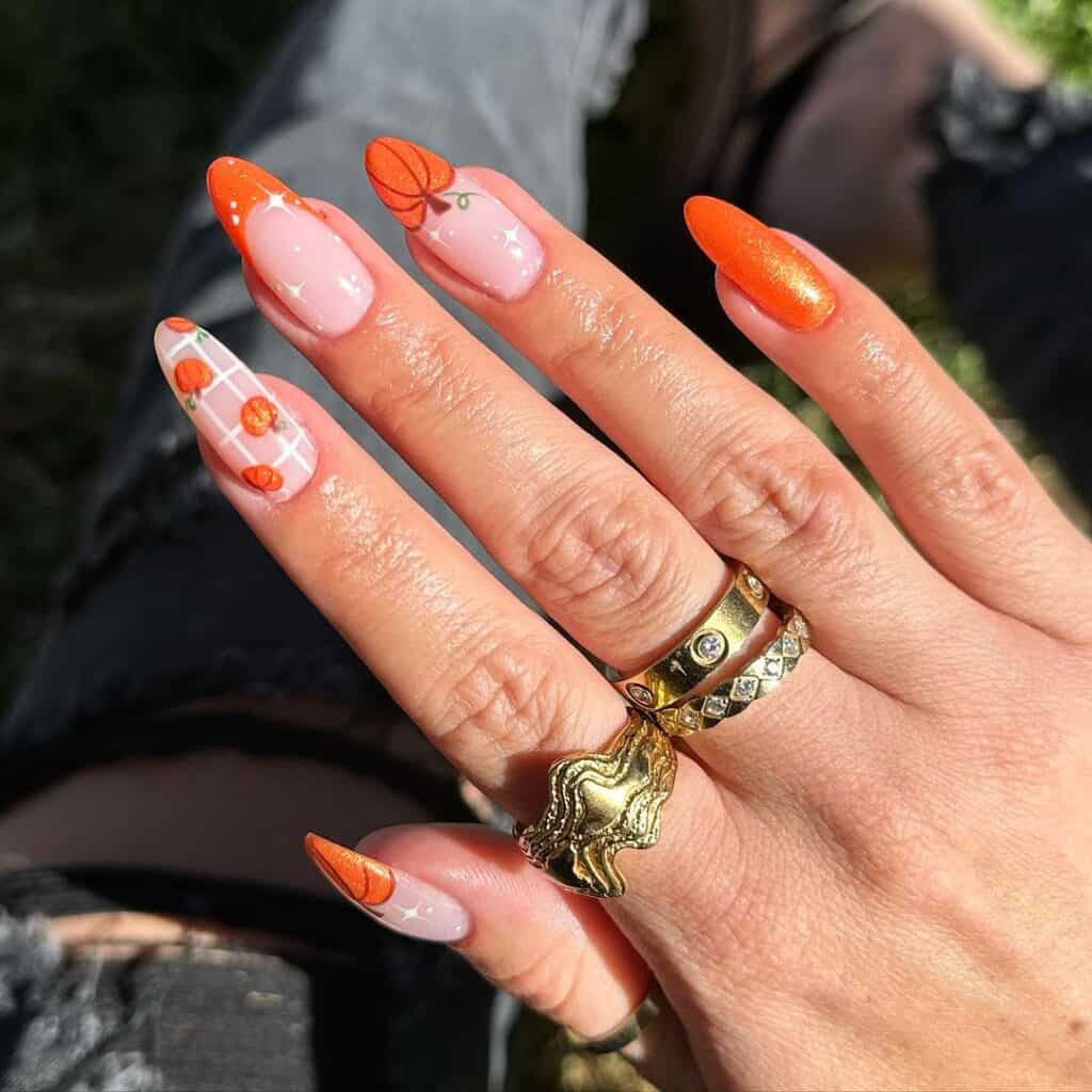 Pumpkin Plaid Nails