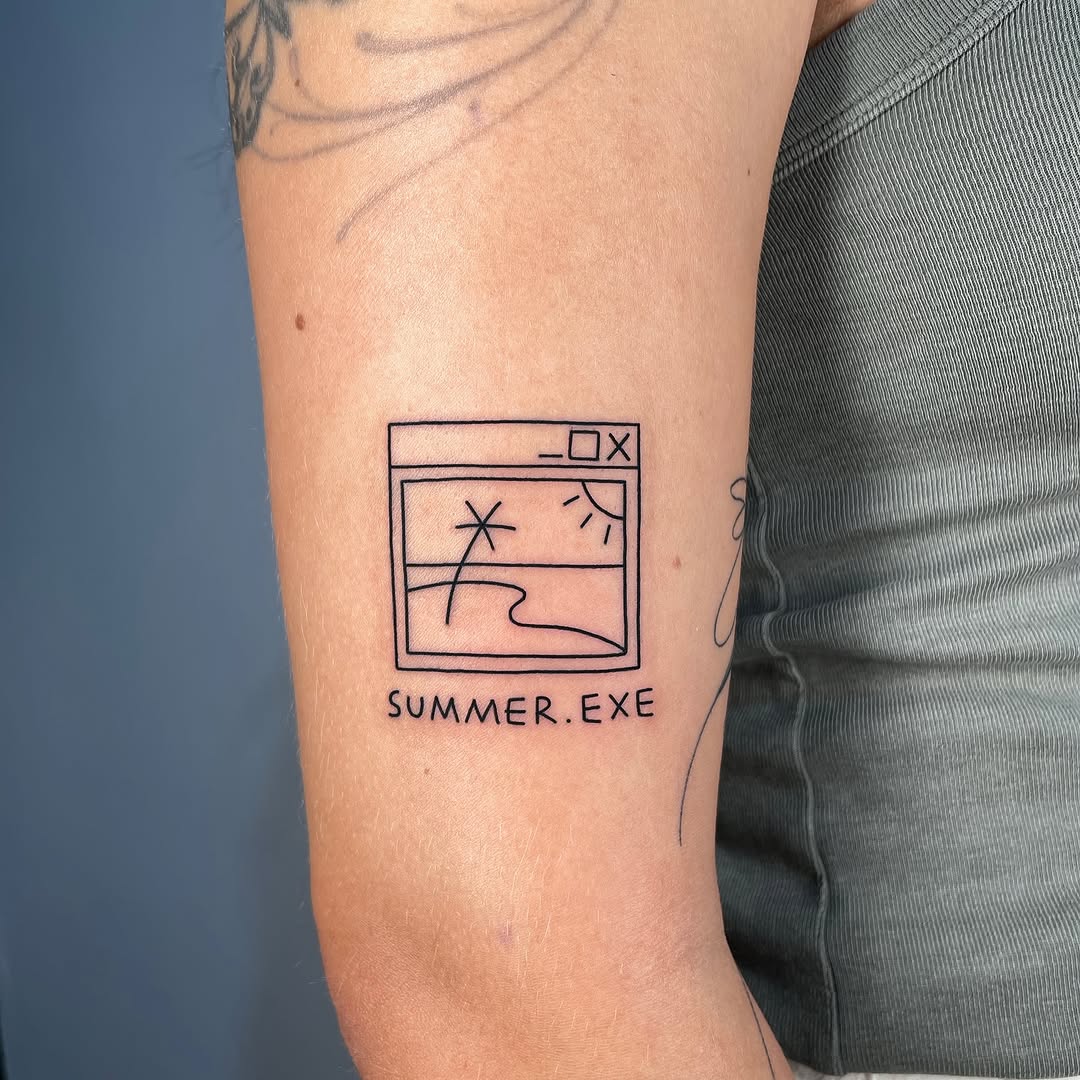 Unique summer-themed fine line tattoo design
