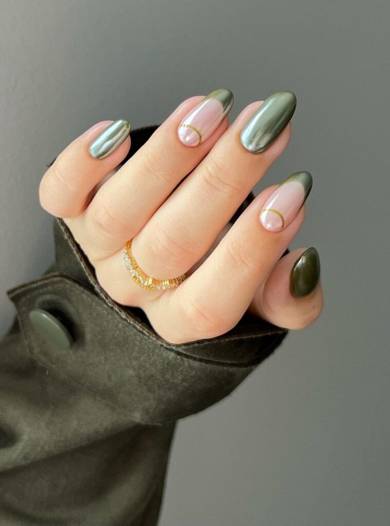 Sipping Matcha Chrome Nail Designs