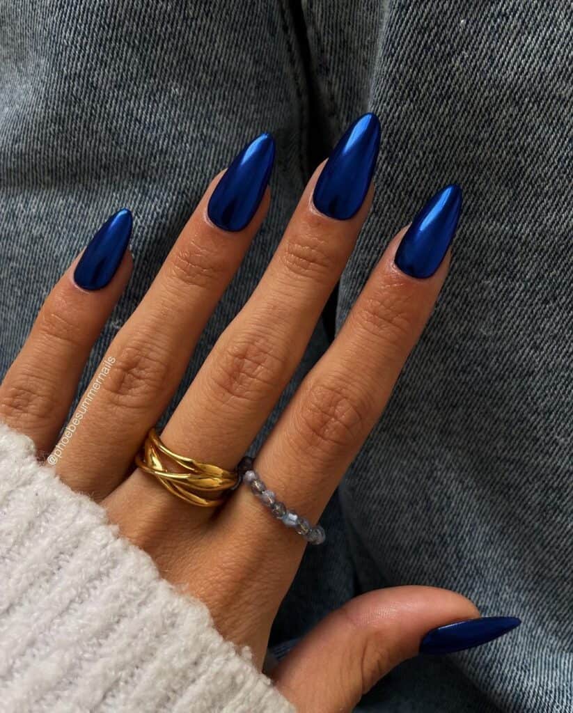 Royal Blue Chrome Nails