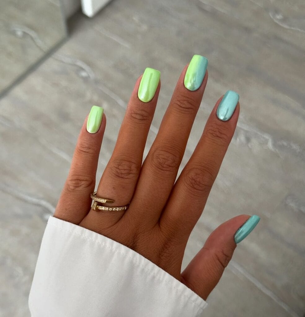 Ocean Vibes Chrome Nails Idea