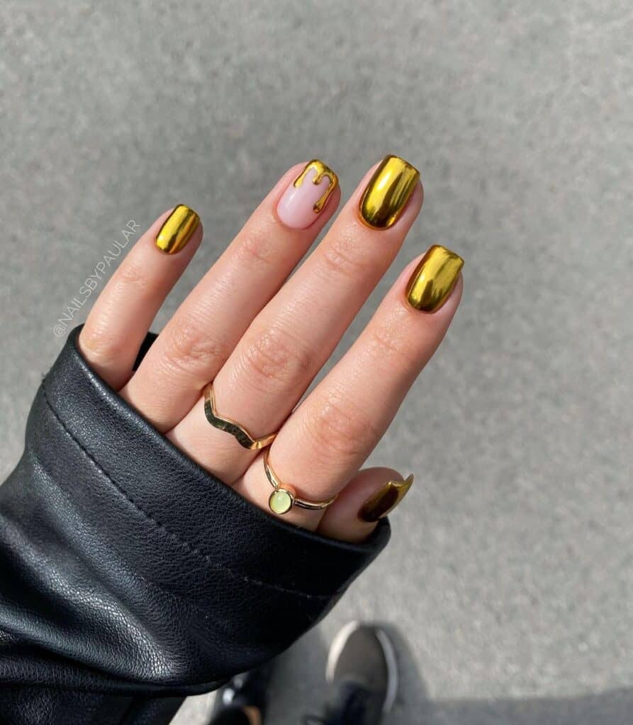 Dripping Gold Honey Nails
