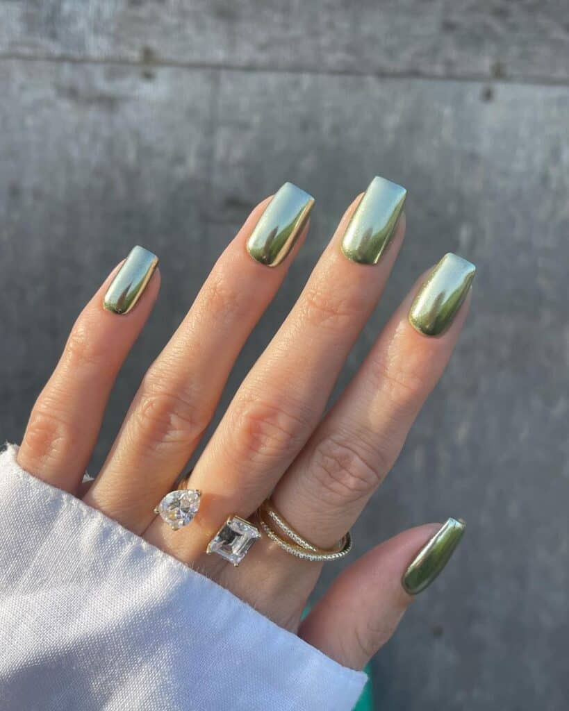 Khaki Chrome Nails