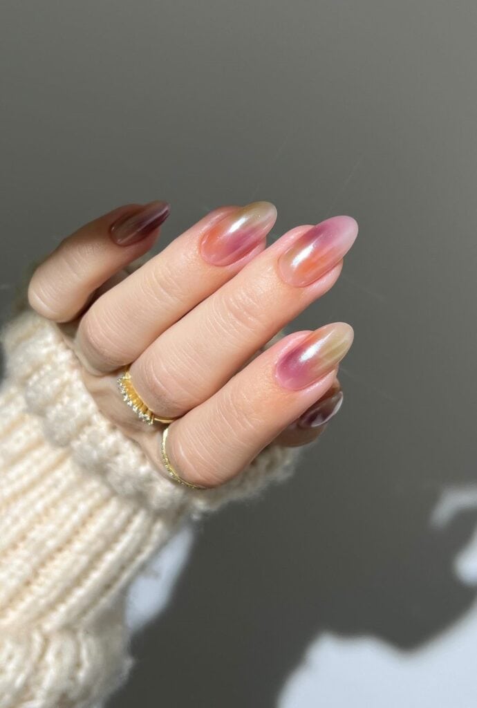 Gradient Glazed Fall Chrome Nails 