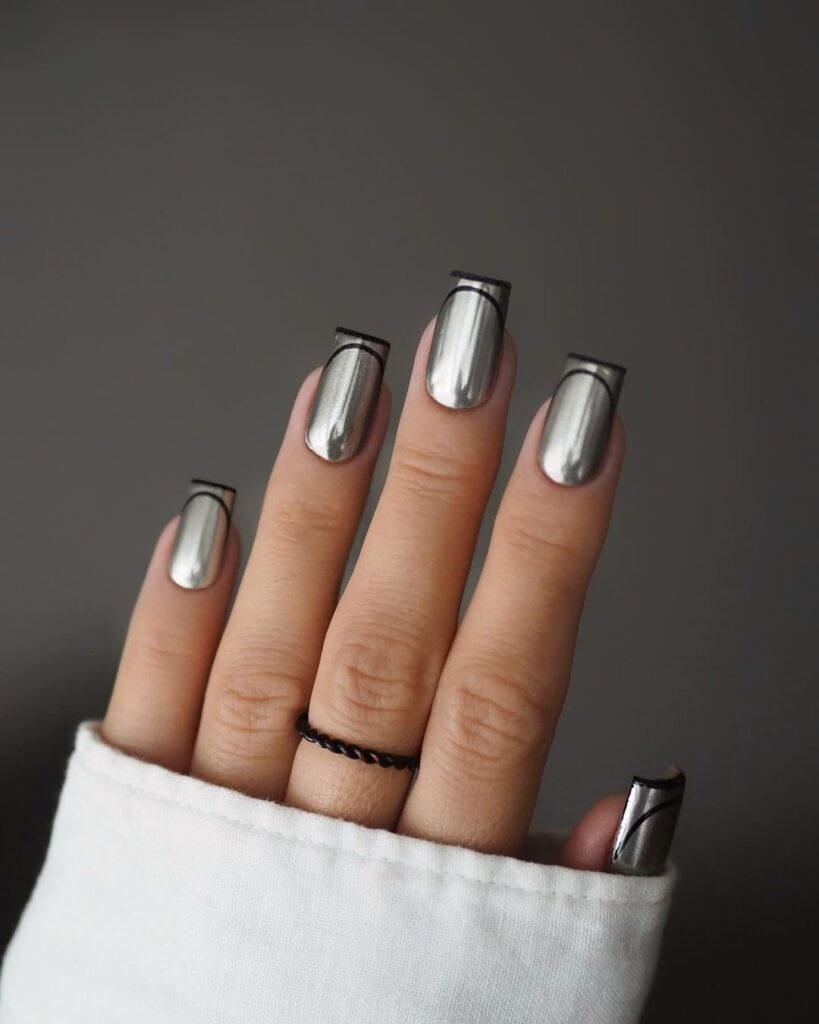 Chrome Black Double French Tips