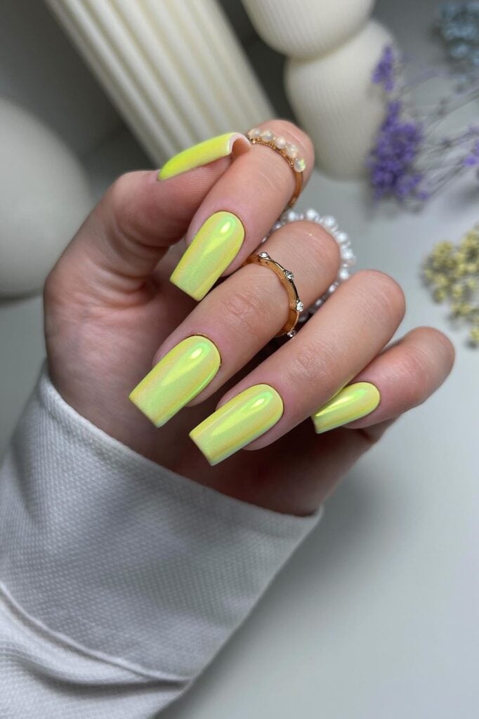 Chrome Electric Yellow Nails
