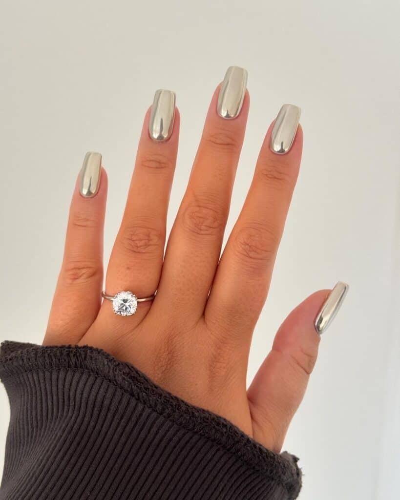 Beige Chrome Nails