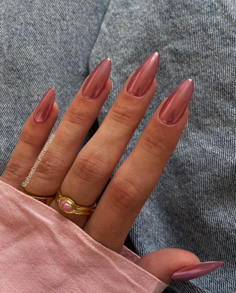 Dark Pink Chrome Nails