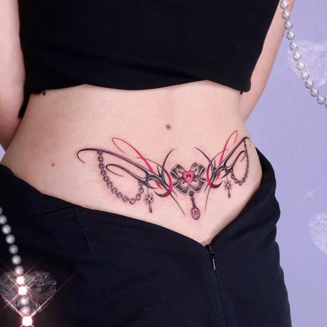 Stunning waist tattoo with intricate floral details